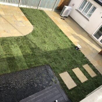 Limestone Patio with new lawn in Kilcock